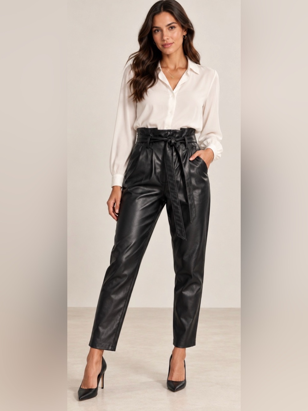 Abercrombie & Fitch Black Faux Leather Paperbag Pants Size M